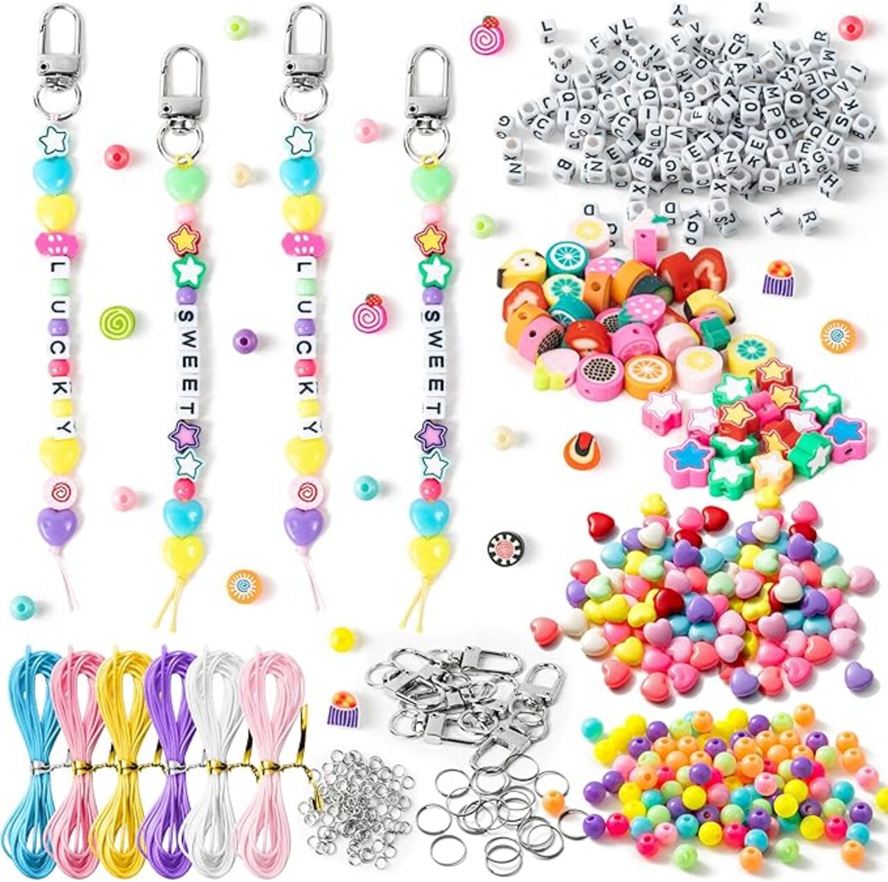 DIY Macaron Bead Keychain Kit - 696PCS Bag Charms Cute Beads Bracelet Necklace Making Craft Kits, Letter Beads for Jewelry Accessories Festival Party Gift Favor for Women Men